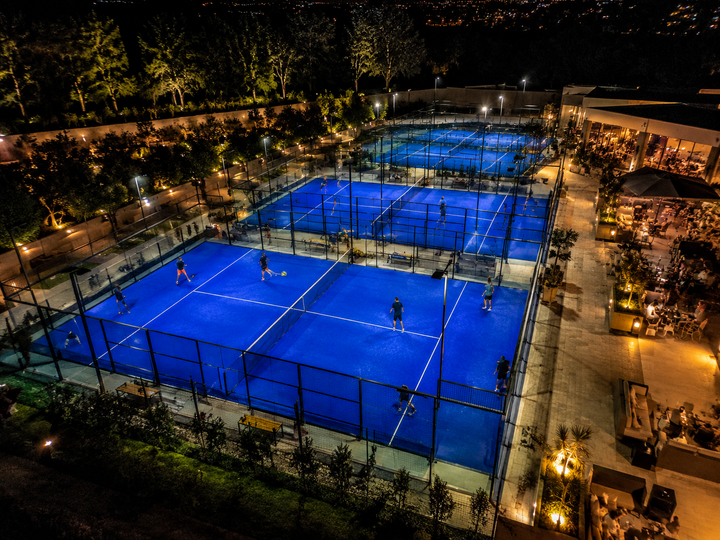 Padel courts London at night