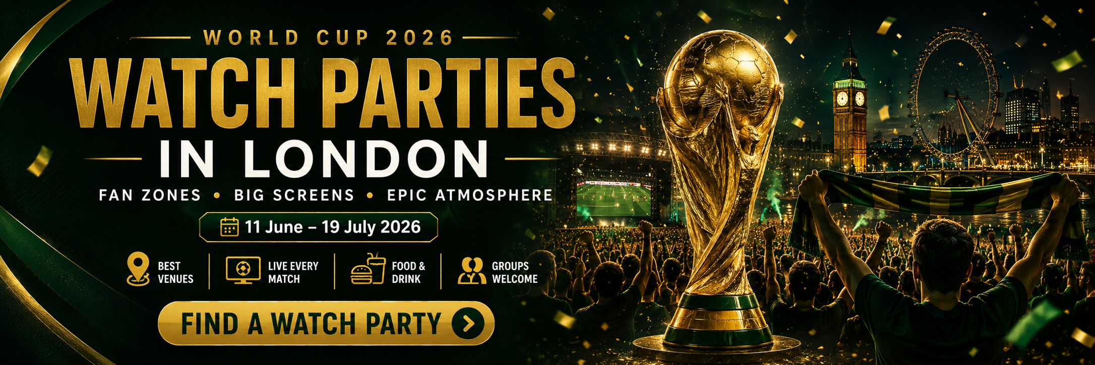 Find World Cup 2026 watch parties, fan zones and screenings across London