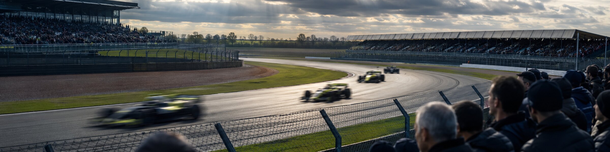 Formula 1 cars racing at Silverstone Circuit