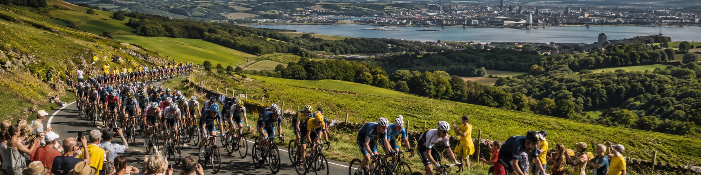 Tour de France peloton racing through Great Britain